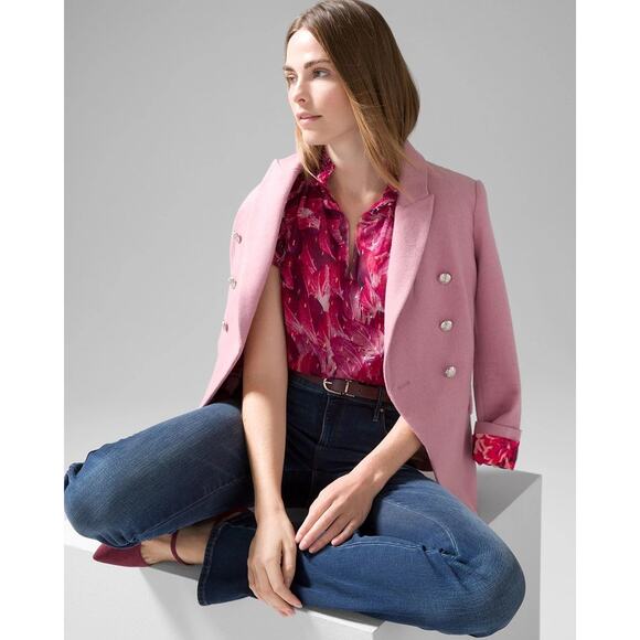 NWT WHBM Mid Length Melton Wool Blend Studio Pink Silver Button Blazer Size 12 - Picture 1 of 5